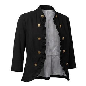 APOSTROPHE Military Chic Ruffle Blazer in Black with Gold Buttons Size Large New